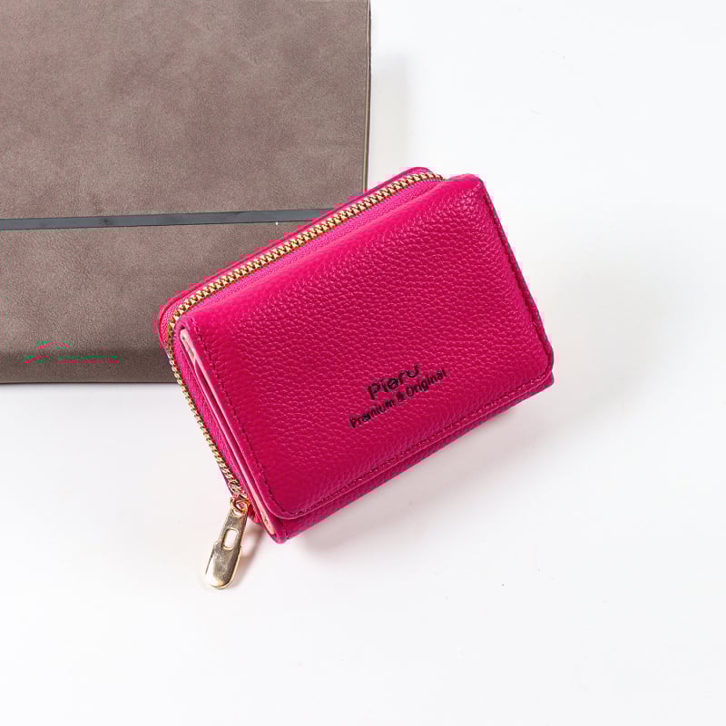 Női rövid pénztárca cipzárral, 3 rekesz, PU bőr, PU bélés, városi egyszerű stílus, Pieru, nyár 2024