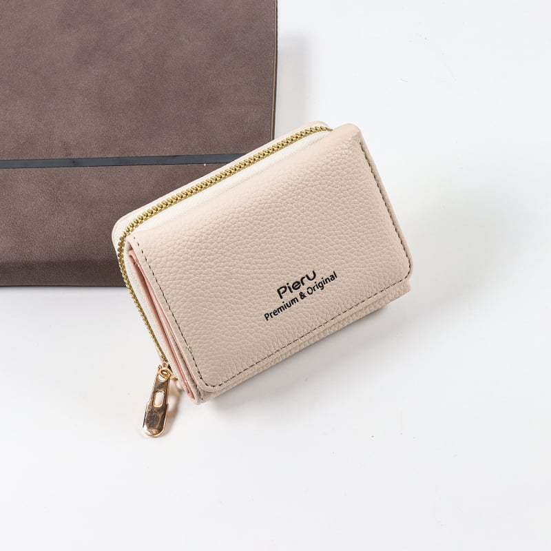Női rövid pénztárca cipzárral, 3 rekesz, PU bőr, PU bélés, városi egyszerű stílus, Pieru, nyár 2024