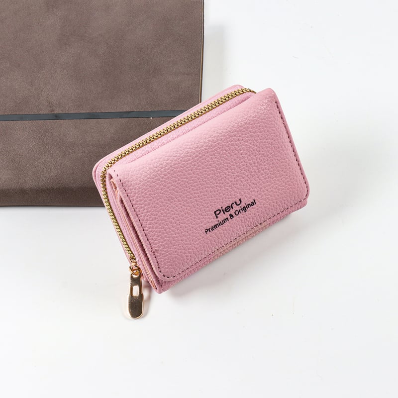 Női rövid pénztárca cipzárral, 3 rekesz, PU bőr, PU bélés, városi egyszerű stílus, Pieru, nyár 2024