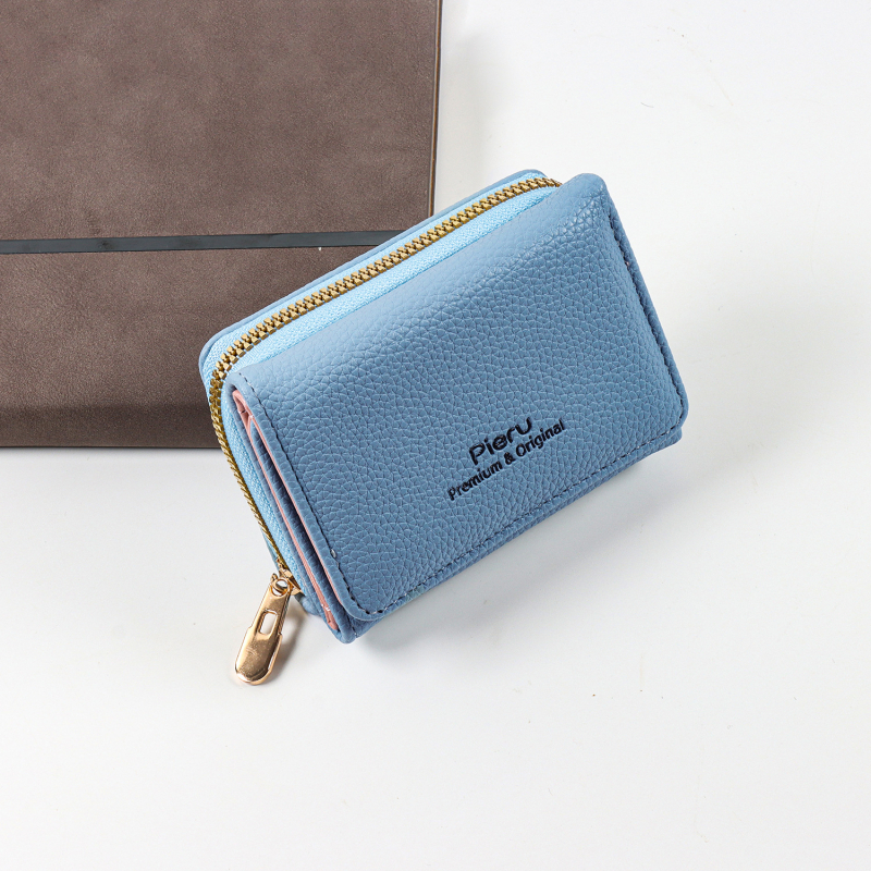 Női rövid pénztárca cipzárral, 3 rekesz, PU bőr, PU bélés, városi egyszerű stílus, Pieru, nyár 2024