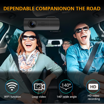 Автомобилен видеорегистратор с Wi-Fi, 1080p, 170° широк ъгъл, циклично записване, TF карта