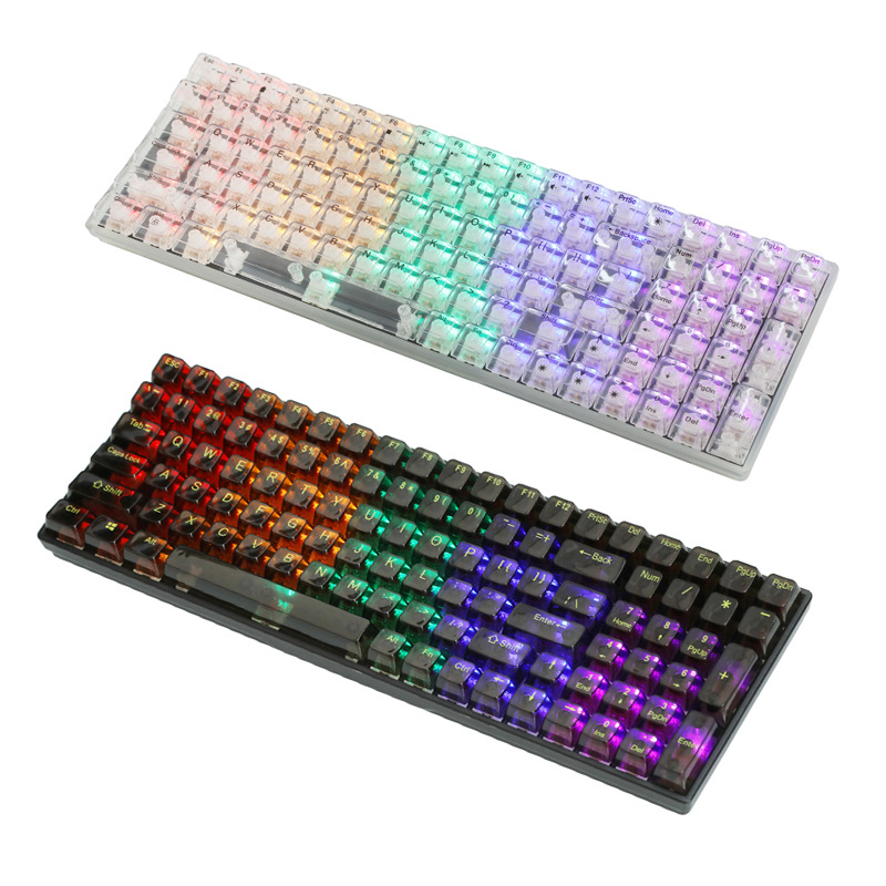 Mehanička tipkovnica s 100 tipkama, prozirni poklopci tipki, RGB pozadinsko osvjetljenje, podržava prilagodljive mehaničke prekidače.
