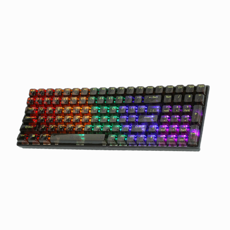 Mehanička tipkovnica s 100 tipkama, prozirni poklopci tipki, RGB pozadinsko osvjetljenje, podržava prilagodljive mehaničke prekidače.