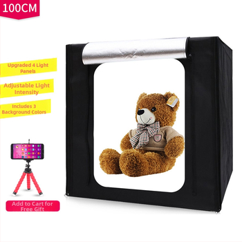 Pārnēsājamais fotostudijas komplekts ar četrām regulējamām LED paneļiem, Oxford audums ārējais un reflektīvā iekšpuse, ātra uzstādīšana 30 sekundēs, spriegums 100–240V, svars 8,1 kg