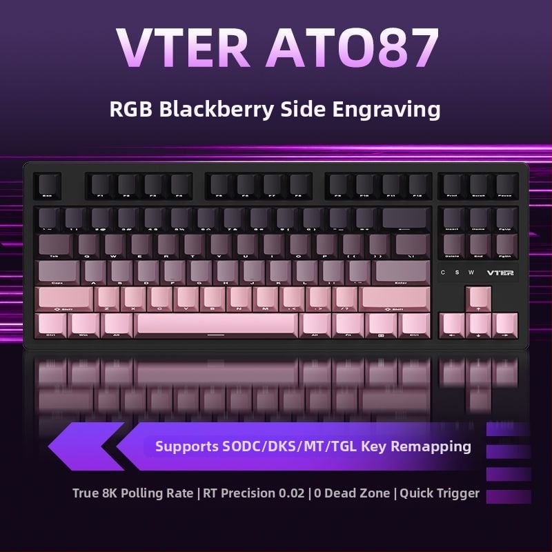 87‑klávesová mechanická klávesnica s káblovým pripojením, RGB podsvietením, PBT keycapy a bočné vygravírované priehľadné gradientné keycapy