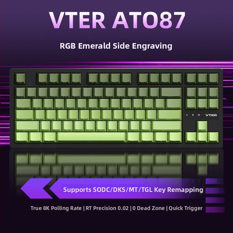 87‑klávesová mechanická klávesnica s káblovým pripojením, RGB podsvietením, PBT keycapy a bočné vygravírované priehľadné gradientné keycapy