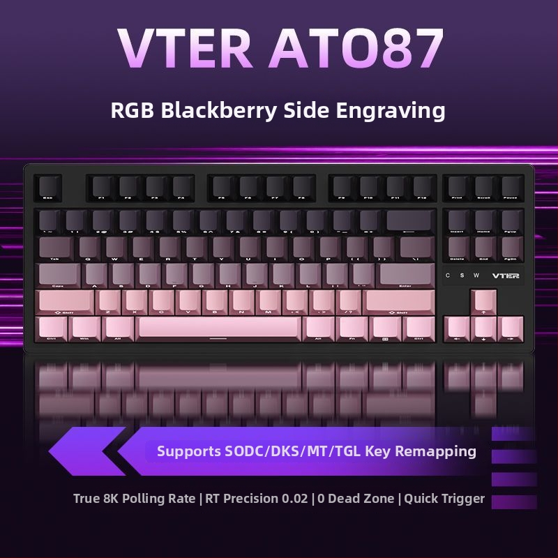 87‑klávesová mechanická klávesnica s káblovým pripojením, RGB podsvietením, PBT keycapy a bočné vygravírované priehľadné gradientné keycapy