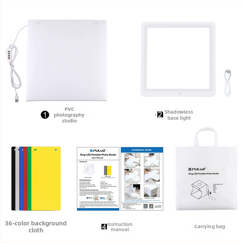 PULUZ Fat Cow Zložené štúdiové LED krúžkové svetlo PKT3201 PVC 1,518 kg