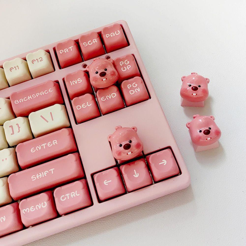 Set capace taste pentru tastatură mecanică Beaver Loopy Ruby, axă încrucișată (stil Cherry MX); compatibilitate universală, axă verde, rezistent la apă, conectare prin cablu.