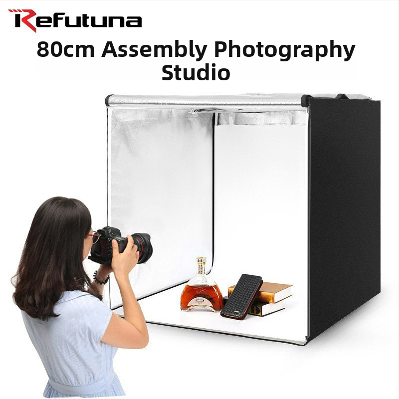 Cutie de iluminat LED pentru studio mic, portabilă, cu softbox și fundal (din poliester + panou LED)