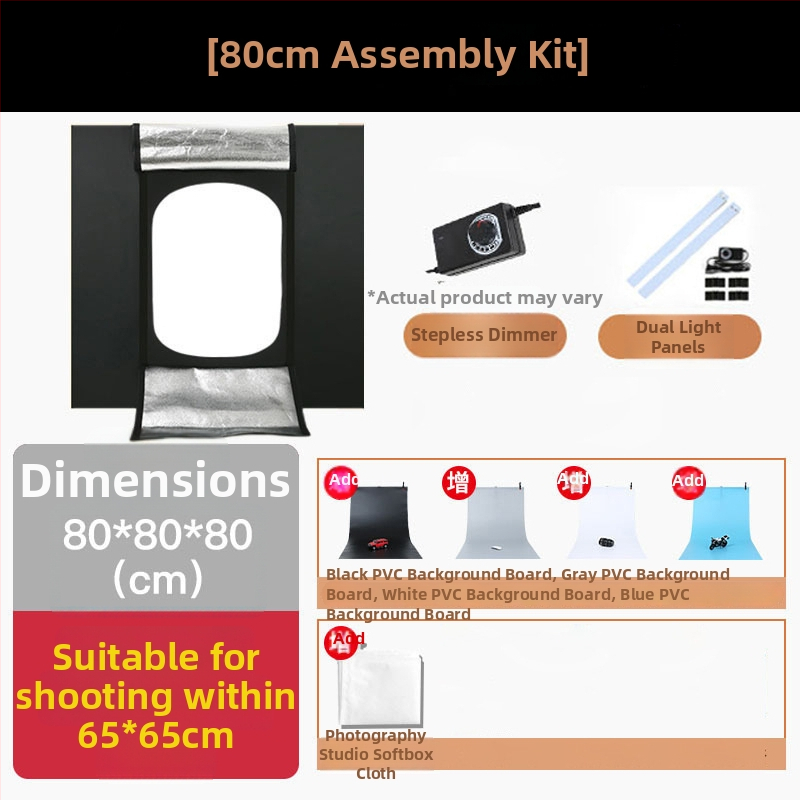 Cutie de iluminat LED pentru studio mic, portabilă, cu softbox și fundal (din poliester + panou LED)