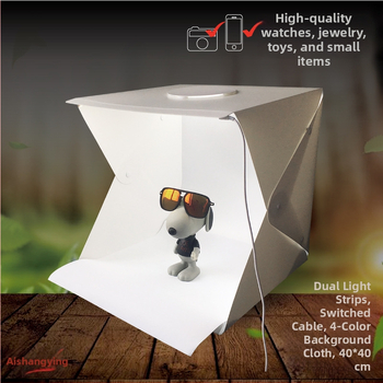 Studio foto mic cu 2 LED, design pliabil portabil, construcție din PVC, țesătură de fundal.