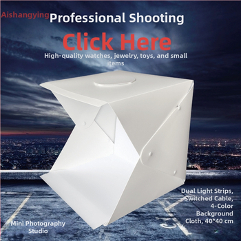 Studio foto mic cu 2 LED, design pliabil portabil, construcție din PVC, țesătură de fundal.