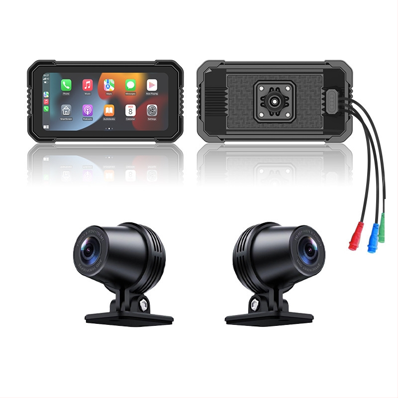 5 collu motociklu CarPlay dash kamera MT01, priekšējā un aizmugurējā ierakstīšana, 170° skata leņķis, 2.0 MP sensors, atmiņa līdz 64 GB