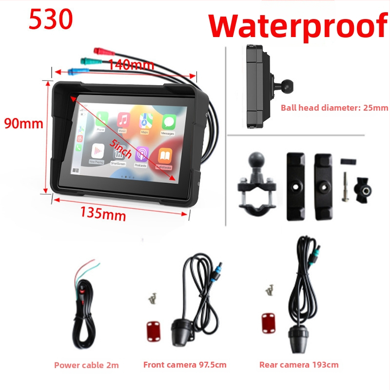 5 collu motociklu CarPlay dash kamera MT01, priekšējā un aizmugurējā ierakstīšana, 170° skata leņķis, 2.0 MP sensors, atmiņa līdz 64 GB