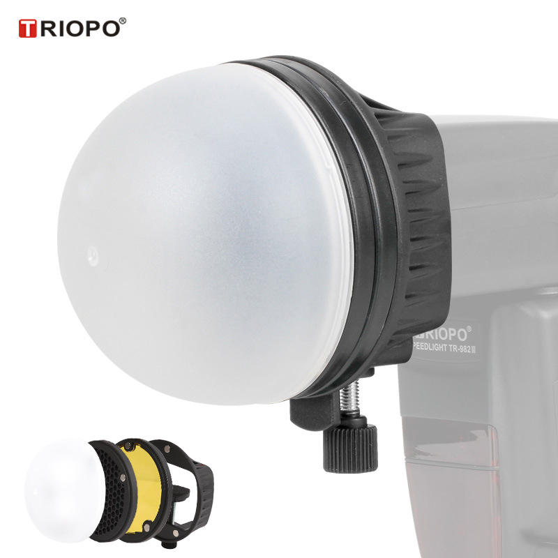 Triopo TR-08 Set mekog osvjetljenja za profesionalnu fotografiju: mekana svjetlosna kugla, poklopac za mekano osvjetljenje, mreža s pčelinjim saćem, boje listovi, magnetsko pričvršćivanje. Materijal: Plastika.