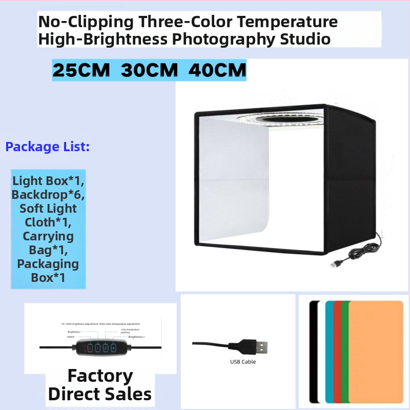 LED mini studija maziem priekšmetiem fotogrāfijai — softbox, galda gaismas kaste still life, pielāgojama, atstarojošs materiāls, trokšņu samazināšana