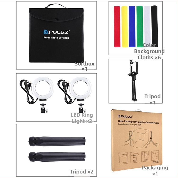PULUZ PU5130 LED Softbox Prenosné Sklopné Fotostudio so 6 Pozadiami