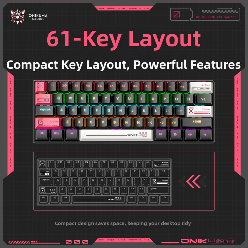 ONIKUMA G55 mechanická klávesnica, 61 kláves, RGB podsvietenie, káblové pripojenie