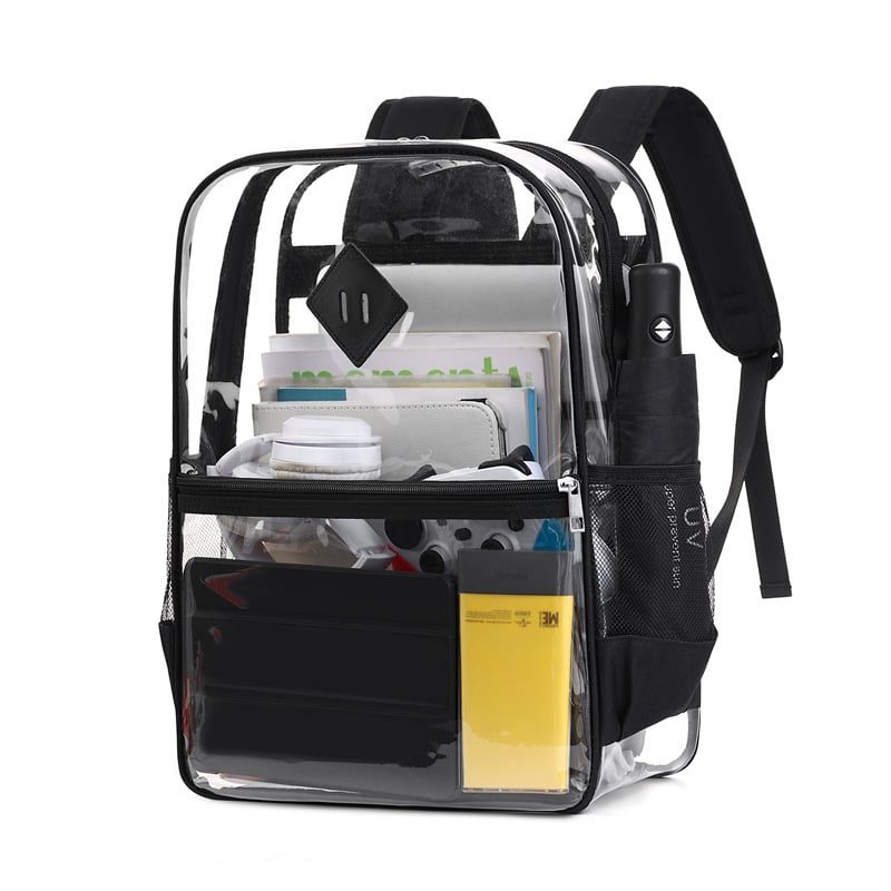 Átlátszó PVC hátizsák iskola számára, 20–35 L, 16 hüvelykes laptop-kompatibilis, vízálló, légpárnás vállpánt