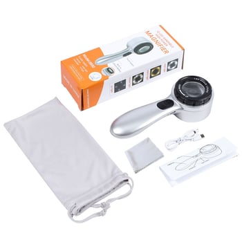 Ručný zväčšovák 30×, nabíjateľné LED svetlo s 4 farbami, pre antikčné šperky, kaligrafiu a maľby, zbierky tabaku a vína