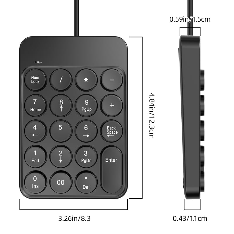 Numerička tipkovnica s 19 tipkama, USB priključak, ABS plast, kabel duljine 1,35 m