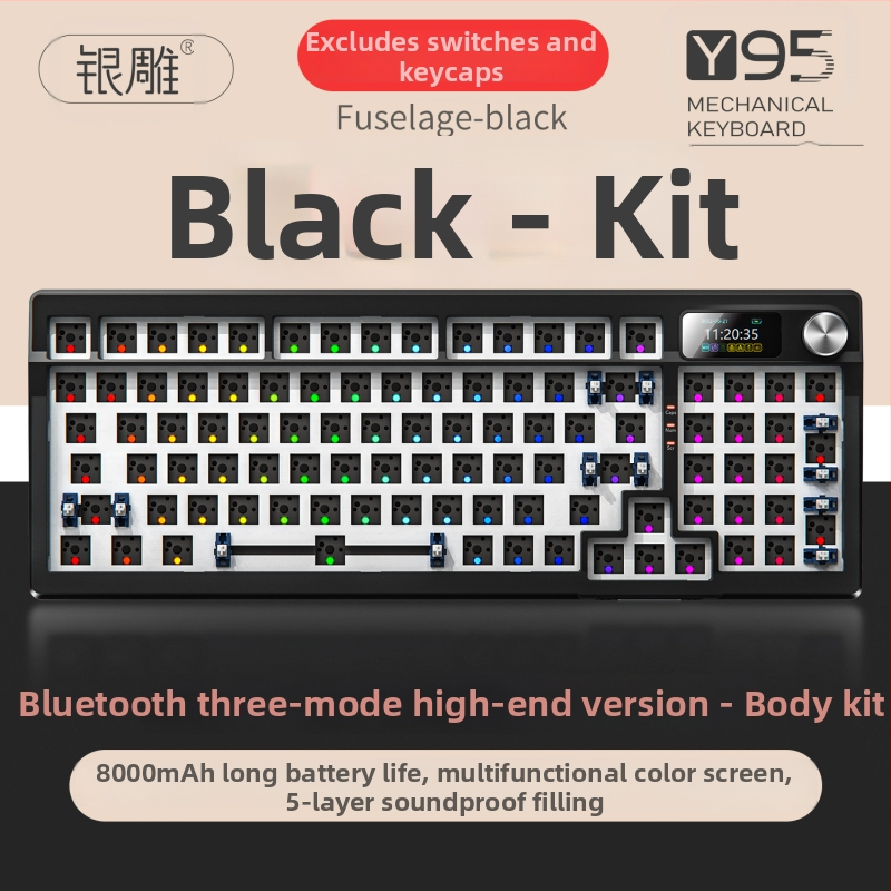 Mechanická klávesnica, 95 kláves, RGB podsvietenie, trojmódové bezdrôtové pripojenie, Gasket Kit, PBT krytky kláves