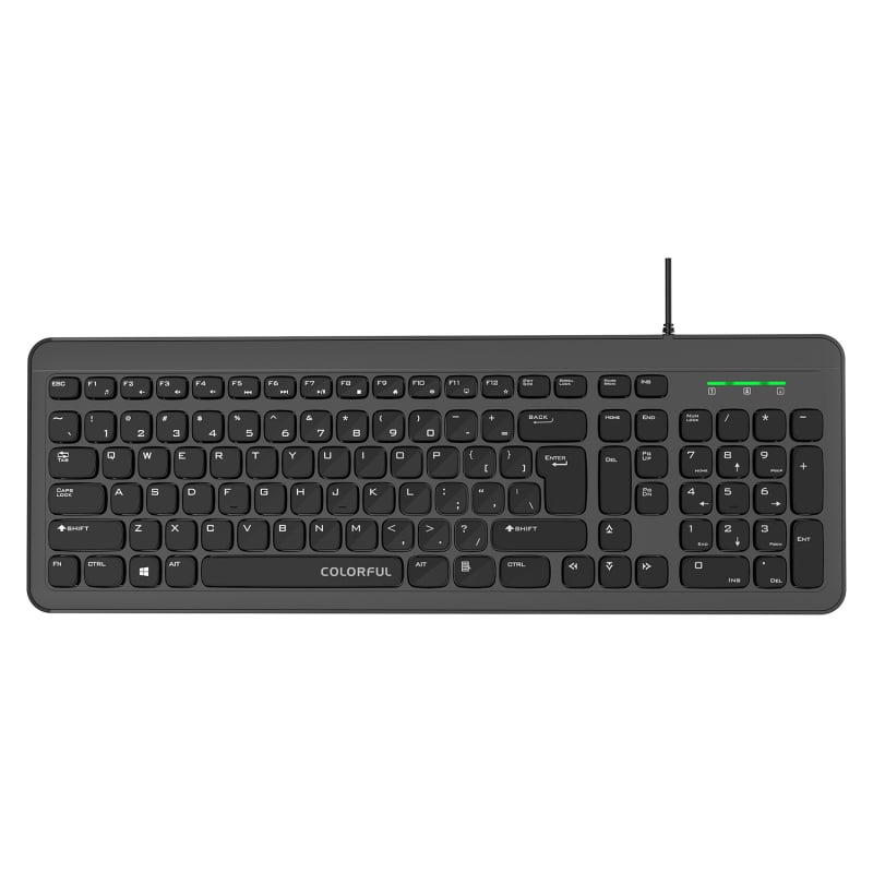 Káblová klávesnica, viac ako 98 kláves, USB rozhranie, spínače s architektúrou kráterov, vodotesná