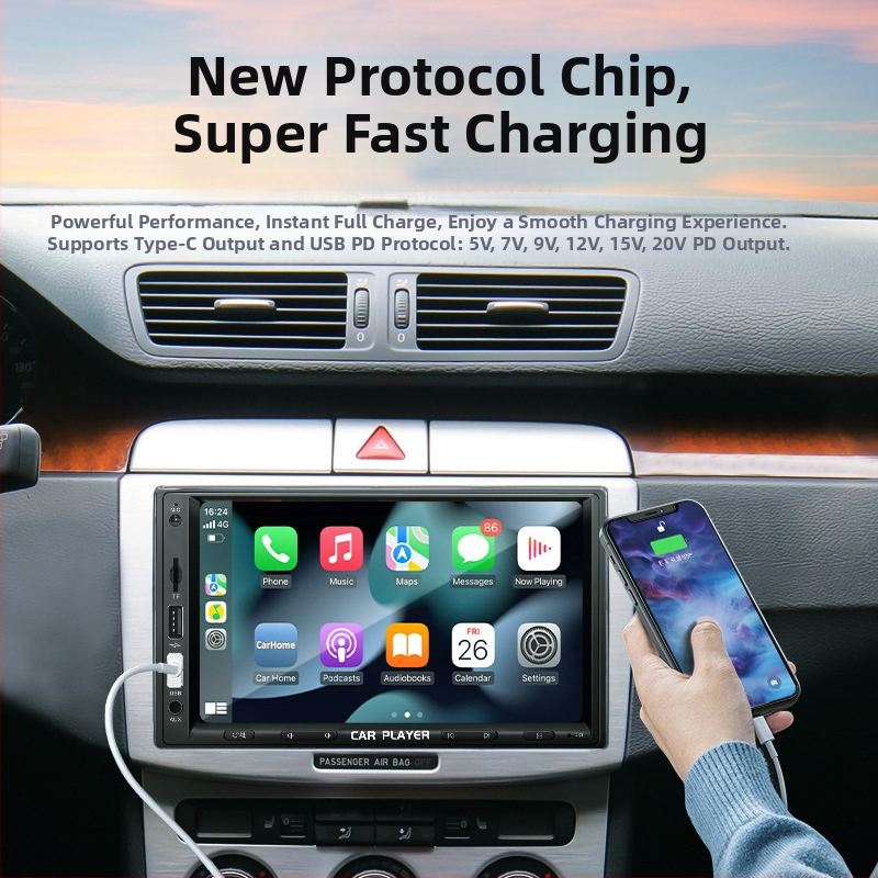 Bezvadu CarPlay galvas vienība ar Bluetooth MP5 atskaņotāju | Modelis TH7255 | 2GB uzglabāšana | SD karšu atbalsts | Pielāgojama apstrāde