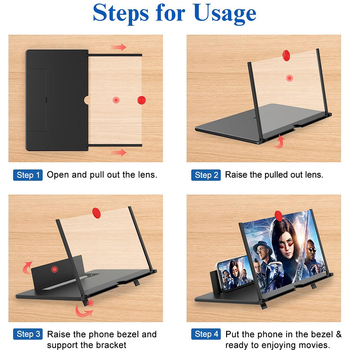 Mobilā telefona ekrāna palielinātājs — 3x palielinājums, universāla izmantošana, galda statīvs, ABS materiāls, attālums 1,5 m