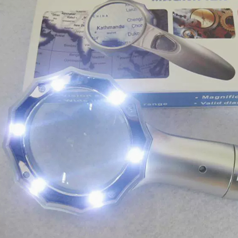 Lupă de mână în formă de umbrelă, cu iluminare cu 6 LED, pentru citire la vârstnici (model 600555)