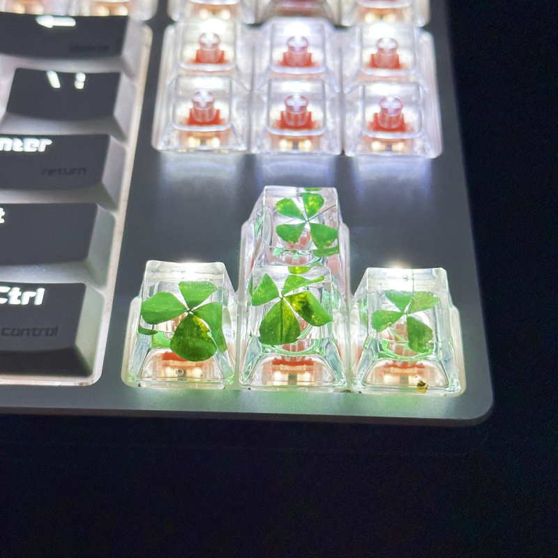 KK-Cokio XH008 kapica tipke od smole sa stvarnim cvijetom četverolisnog klina za mehaničke tipkovnice s križnim osovinama, ručno izrađena, prilagodljiva