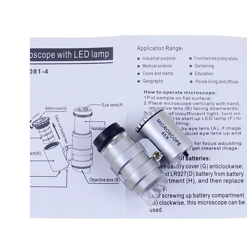 Chuda 45x Prijenosni mini mikroskop za nakit s 2 LED svjetla, model 10081-4