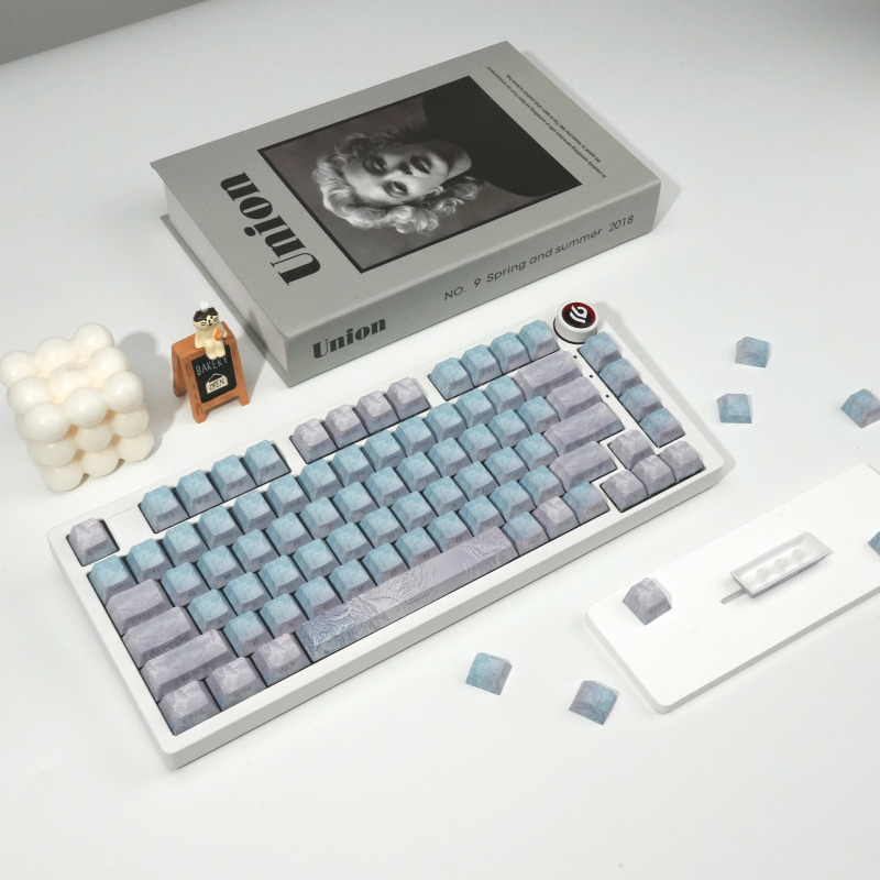Xvx Snow 131-ključni PBT set kapica tipki za mehaničku tipkovnicu, sublimacijski tisak, bočno ugravirane prozirne, kompatibilno s Cross-stem
