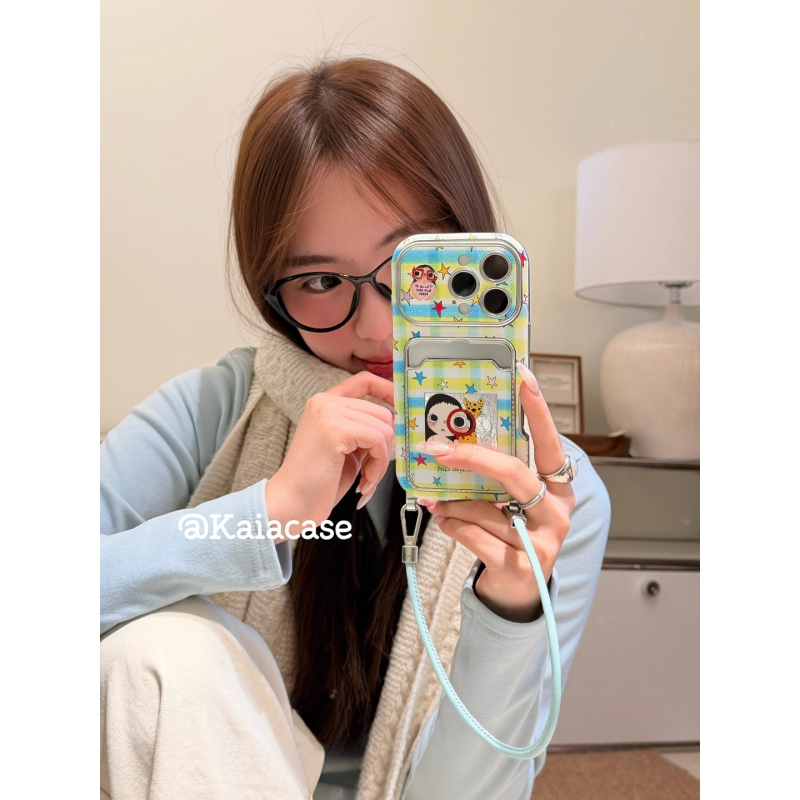 Telefonikarp tüdruku karikatuurilise illustratsiooniga Korea-Jaapani stiilis, TPU-materjal, kukkumiskaitse, sobib iPhone 16 Pro ja iPhone 17 Pro Max