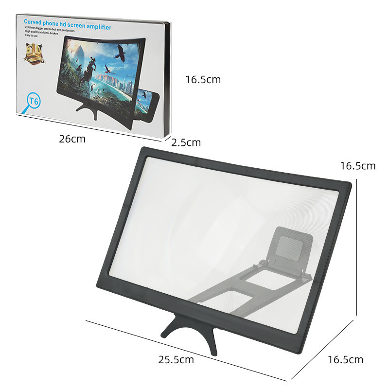 Suport de amplificare a ecranului pentru telefon, cu ecran curbat, design 3D creativ, model T6, bază de birou multifuncțional, din plastic