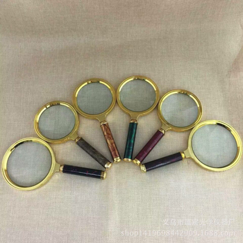 Kézi nagyító olvasáshoz, 10x nagyítás, műjáde fogantyú, aranyozott műanyag test, modell 70mm