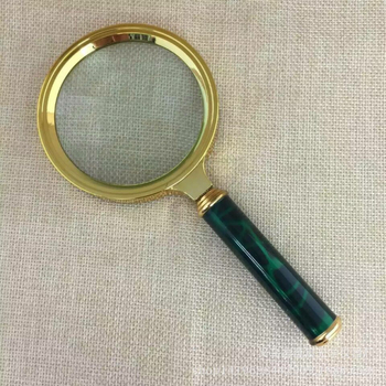 Kézi nagyító olvasáshoz, 10x nagyítás, műjáde fogantyú, aranyozott műanyag test, modell 70mm