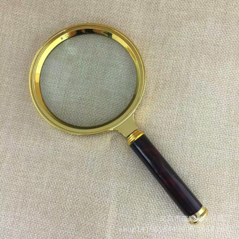 Kézi nagyító olvasáshoz, 10x nagyítás, műjáde fogantyú, aranyozott műanyag test, modell 70mm