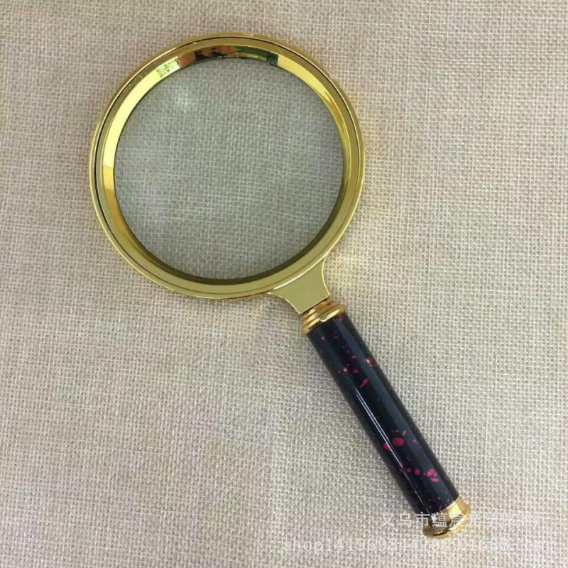 Kézi nagyító olvasáshoz, 10x nagyítás, műjáde fogantyú, aranyozott műanyag test, modell 70mm