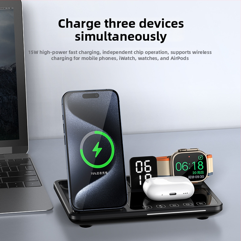 Sklopná bezdrôtová nabíjačka na telefón – celkový výkon 30W, 15W pre telefón, magnetické nabíjanie, digitálny displej