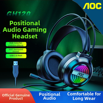 AOC GH120 Esports juhtmega USB mängukõrvaklapid PC jaoks, mikrofoniga, 40 mm draiverid, sagedusvahemik 20–20000 Hz, 2 m kaabel