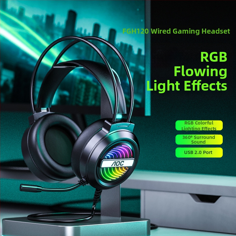 AOC GH120 Esports USB spēļu headset PC, ar mikrofonu, 40 mm skaļruņiem, frekvenču diapazons 20–20000 Hz, 2 m kabelis