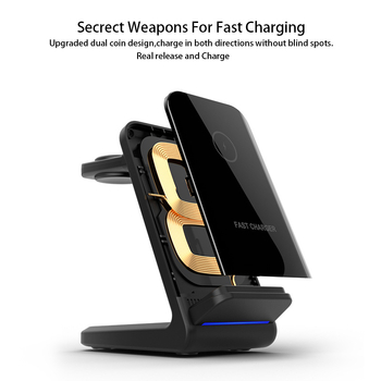 3-σε-1 ασύρματο φορτιστή βάσης για κινητό και smartwatch, 15W γρήγορη φόρτιση, QC4.0, 5V/3A 9V/3A