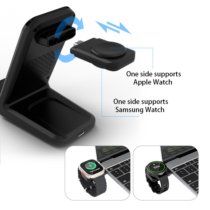 3-σε-1 ασύρματο φορτιστή βάσης για κινητό και smartwatch, 15W γρήγορη φόρτιση, QC4.0, 5V/3A 9V/3A