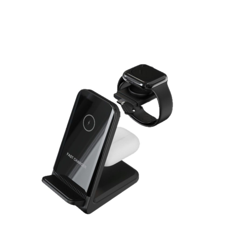 3-σε-1 ασύρματο φορτιστή βάσης για κινητό και smartwatch, 15W γρήγορη φόρτιση, QC4.0, 5V/3A 9V/3A