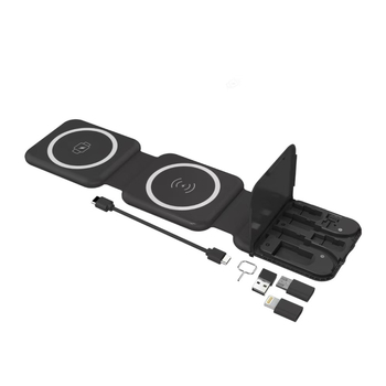 Három az egyben mágneses vezeték nélküli töltő asztali háromrészes állvánnyal, 15W max, QC3.0 gyors töltés, 1.67A kimenet, iPhone és fejhallgatók számára