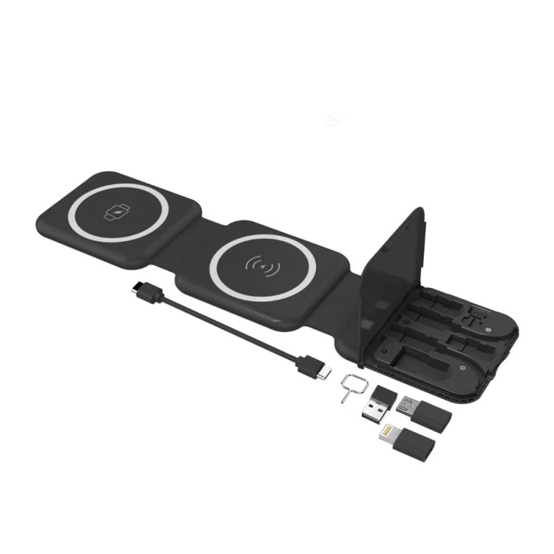 Három az egyben mágneses vezeték nélküli töltő asztali háromrészes állvánnyal, 15W max, QC3.0 gyors töltés, 1.67A kimenet, iPhone és fejhallgatók számára