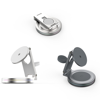 3-σε-1 Ασύρματος Φορτιστής, 15W Μαγνητική Γρήγορη Φόρτιση, Επιτραπέζιο Κράτημα με Περιστροφή 360°, Μεταλλικός Αναδιπλούμενος Σχεδιασμός