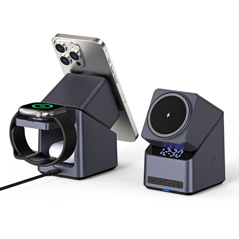 4-σε-1 βάση προβολής με οθόνη αφής και 180° περιστροφή, ρολόι και ασύρματη φόρτιση, 15W, 2A, 18W συνολική ισχύ